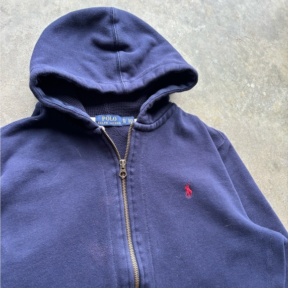 Vintage Polo Ralph Lauren Navy Blue Zip Up Hoodie - Picture 2 of 5